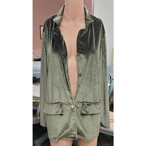 Fittuno Women's Olive Green Velvet Olive Green Stretchy Fashion Jacket Blazer